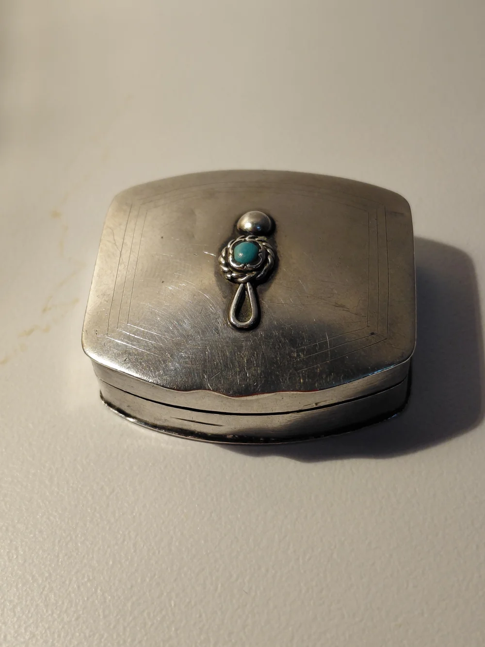 Sterling Silver Men's Trinket Box with Turquoise Accent